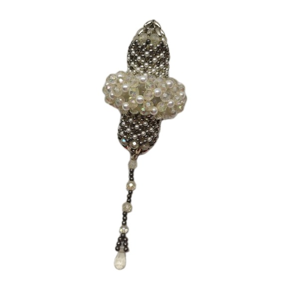 Other - Vintage Beaded Chandelier Style Christmas Ornament White Silver Clear Dangle‎